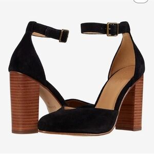 Soludos Anthropologie Colette Velvet Heels with Ankle Strap in Black Size 37.5